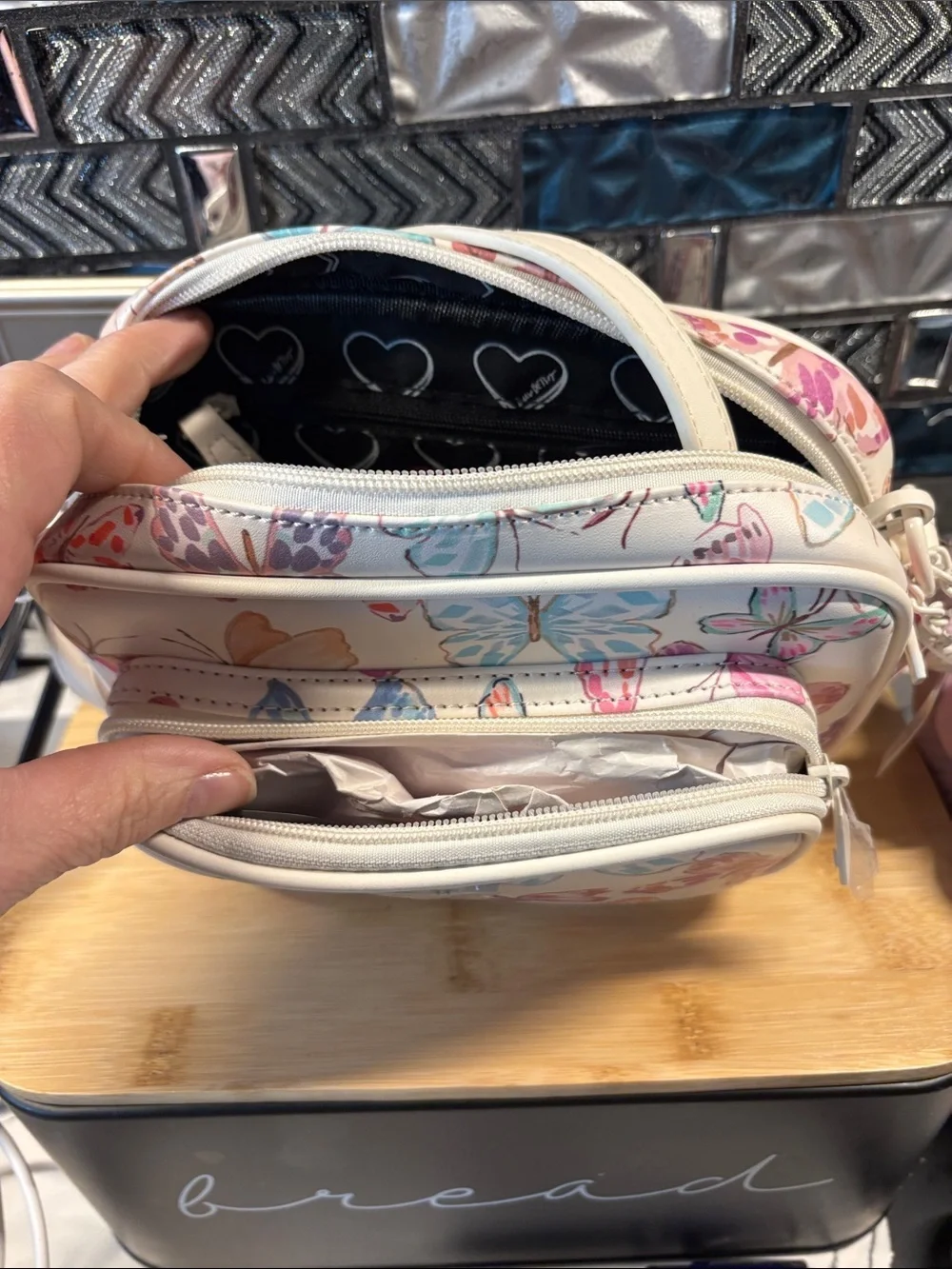 Betsey Johnson White Butterfly Print Cosmetic Trio Bag Set